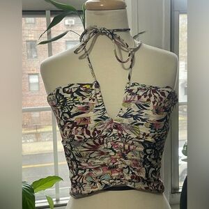 Floral Print Halter Crop Top